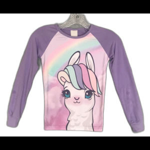 Jellyfish Kids Girls Llama Pajama PJ's‎ Set size 8 Pant Tee 2-Piece Rainbow